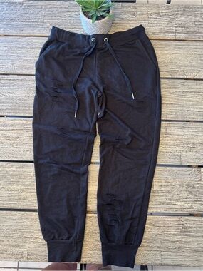 Women's Fashion Nova Black Distressed Shirred Jogger Pants, Sz Large